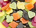Colorful candies flavoured with fruit and salmiak