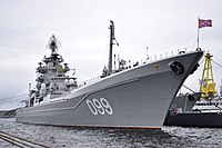 Kirov-class nuclear guided missile cruiser Pyotr Veliky, the largest and heaviest class of surface combatant warship in operation