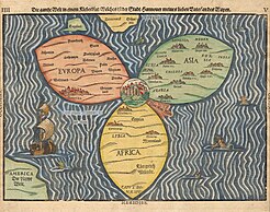 Wereldkaart uit 1581 voorgesteld als klaverblad