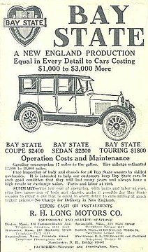 1922 Bay State advertisement with car drawing