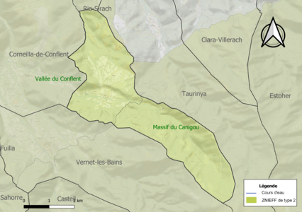 Carte des ZNIEFF de type 2 sur la commune.