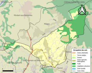 Barevná mapa znázorňující využití půdy.