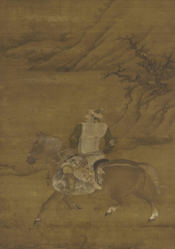 A Jurchen man hunting from his horse, from a 15th-century ink and color painting on silk.