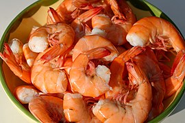 A bowl of boiled shrimp