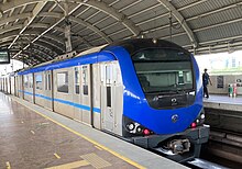 Chennai Metro is the only metro system operational in the state Alstom Metropolis train-set at Guindy Metro station in Chennai.jpg