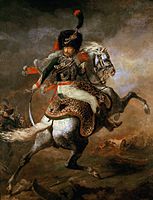 Théodore Géricault, Un ufficiale delle guardie imperiali a cavallo mentre carica, 1812 Militari e guerra