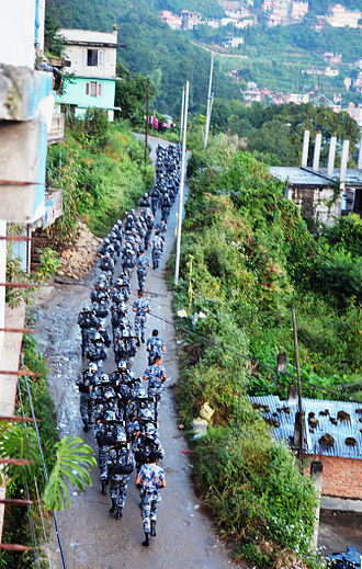 The armed police force of Nepal doing morning training at Halchowk, Swoyambhu, Nepal. Armed Police Force of Nepal.jpg