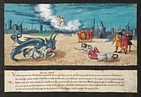 Folio 185. The beast from the bottomless pit (Revelation 11:5–8)