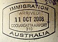 Entry stamp at Coolangatta Airport