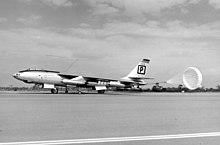 B-47B (51-2212) of the 306th Bomb Wing (Medium) at MacDill AFB, Florida landing with drogue chute