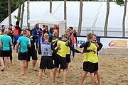 Deutsch: Beachhandball Europameisterschaften 2019 (Beach handball Euro); Tag 5: 6. Juli 2019 – Männer, Platzierungsspiel für die Ränge 5–8, Frankreich-Deutschland 0:2 (18:22, 16:19) English: Beach handball Euro; Day 5: 6 July 2019 – Placement Match/Cross Match for rank 5–8 Men – Frankreich-Deutschland 0:2 (18:22, 16:19)