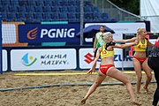 Deutsch: Beachhandball Europameisterschaften 2019 (Beach handball Euro); Tag 5: 6. Juli 2019 – Frauen, Platzierungsspiel für die Ränge 9–12, Deutschland-Polen 2:1 (22:23, 19:16, 7:6) English: Beach handball Euro; Day 5: 6 July 2019 – Placement Match/Cross Match for rank 9–12 Women – Germany-Poland 2:1 (22:23, 19:16, 7:6)