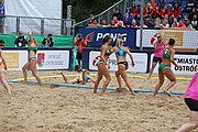 Deutsch: Beachhandball Europameisterschaften 2019 (Beach handball Euro); Tag 6: 7. Juli 2019 – Frauenfinale, Dänemark-Ungarn 2:0 (18:12, 23:22) English: Beach handball Euro; Day 6: 7 July 2019 – Women's Final – Denmark-Hungary 2:0 (18:12, 23:22)