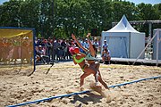 Deutsch: Beachhandball bei den Olympischen Jugendspielen 2018; Tag 4, 10. Oktober 2018; Mädchen, Vorrunde, Gruppe A - Venezuela-Paraguay 1:2 English: Beach handball at the 2018 Summer Youth Olympics at 10 October 2018 – Girls Preliminary Round Group A - Venezuela-Paraguay 1:2