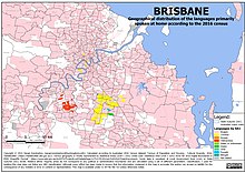 Geographical distribution of the languages primarily spoken at home according to the 2016 census Brisbane Languages.jpg