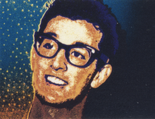 Buddy Holly représenté sur un timbre-poste.