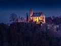 * Nomination Gößweinstein castle --Ermell 21:17, 30 September 2015 (UTC) * Promotion  Support I like the atmosphere but you may want to reduce the high pass filter (clarity/detail filter) since the trees seem to be glowing slightly against the sky. Also, it is a bit noisy but acceptable for a night photo. Dllu 23:48, 2 October 2015 (UTC)