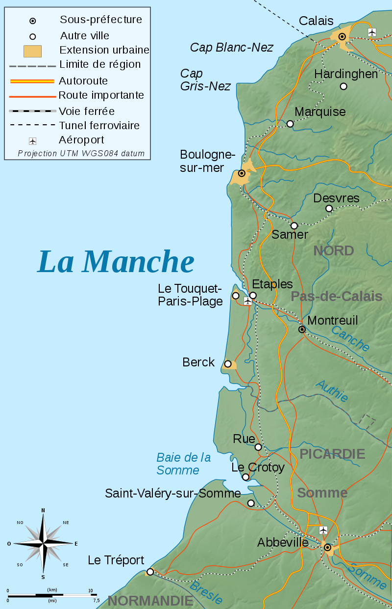 Carte de la Côte d'Opale avec la baie de Somme.