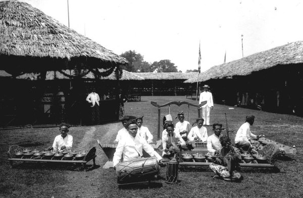 Gamelan Degung Ensemble, This photo was taken at Annual Exhibition in Java. between 1910 and 1930