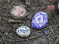 Rock snake created during the 2020 COVID-19 pandemic in Bursted Wood at Barnehurst.