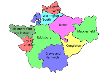 Map of parliamentary constituencies in Cheshire 1983–1997