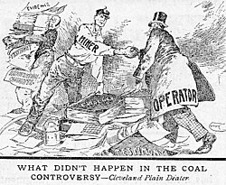 The two sides were supposed to listen to expert testimony and come to a friendly agreement. Cartoon from the Cleveland Dealer CoalControversy.jpg