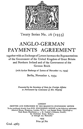 <span class="mw-page-title-main">Anglo-German Payments Agreement</span> 1934 agreement between Nazi Germany and the UK