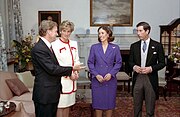 Dan Quayle (Vice President of the United States at the time), Princess Diana, Marilyn Quayle (Mr Quayle's wife) and Prince Charles (13 November 1990)