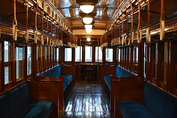 Inside the DeHa 1 Class No. 5, the first electric train of the Tobu Railway