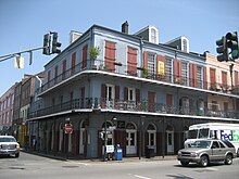 This townhouse on Decatur Street has a gallery on the second floor and a balcony on the third floor DecaturToulouseDownLakeJuly08.jpg