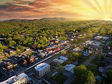 Blue Ridge is the county seat Downtown Blue Ridge, Georgia, in Fannin County at sunset 01.jpg