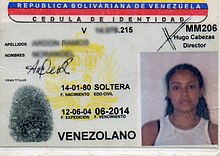 Current ID card issued by the Government of Venezuela. EXAMPLEVENEZUELANID.jpg
