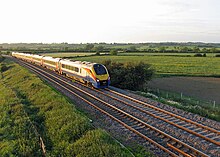 East Midlands Railway train in Leicestershire. East Midlands train Class 222 005 heading for London St Pancras - geograph.org.uk - 4931842.jpg