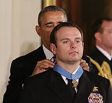 Byers receiving the Medal of Honor from U.S. President Barack Obama, 2016. Edward C. Byers Jr. is presented with the Medal of Honor. (25292148271).jpg