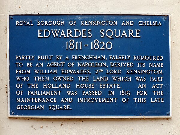 Plaque displayed in Edwardes Square