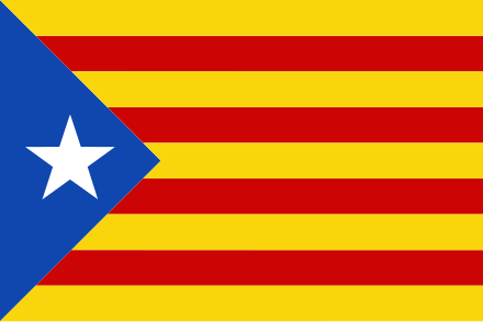 The Blue Estelada, a common symbol of the Catalan independence movement used during the protests Estelada blava.svg