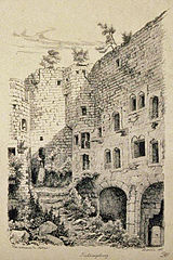 Hohkœnigsbourg.  Kilátás a kastély belsejébe (1847)