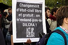 Change of civil status, free and liberated, ACTUP Paris, trans march, Paris 2017 Existrans 2017 (37599463410).jpg
