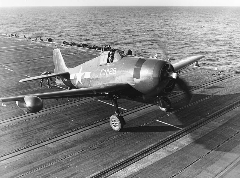 File:F6F-5N Hellcat of VMF-511 on USS Block Island (CVE-106) in February 1945.jpg