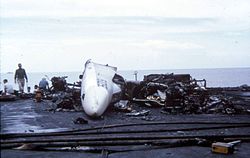 A-5 Vigilante destroyed in the USS Forrestal fire Forrestal fire RA5C nose '67.JPG