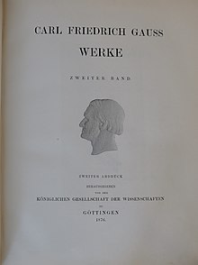 Portrait of Gauss in Volume II of "Carl Friedrich Gauss Werke," 1876 Gauss-16.jpg