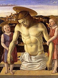 Zuane Belin, Cristo morto tenjù da do anzołi, 1460