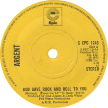 God Gave Rock and Roll to You by Argent UK single side-A yellow 1970s Epic logo.png