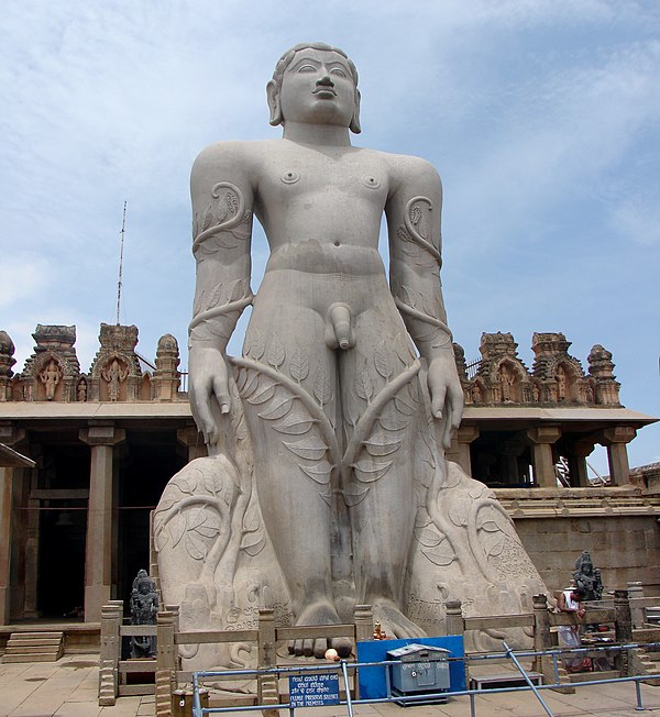 The 65 ft high Gommateshwara statue at Shravanabelagola, Karnataka, India, was built in 983 CE.