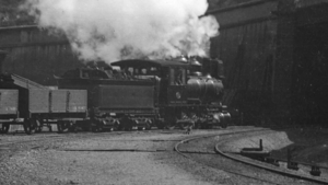 Goods train leaving Lyttelton; Class T locomotive, ca 1904 ATLIB 272857 (cropped).png