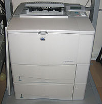 A HP LaserJet 4000/4050/4100 style printer with an extra 500-sheet tray (Tray 3). HP LaserJet 4100tn.jpg