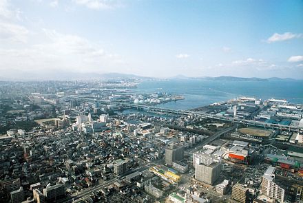 Hakata Port in Fukuoka, as seen from a landing airplane