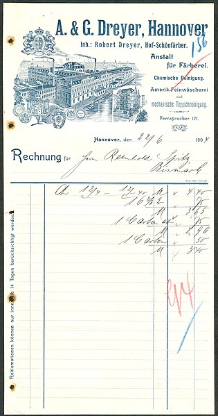 File:Hof-Schönfärberei A. & G. Dreyer Hannover Rechnung 1904 Willy Hahn.jpg