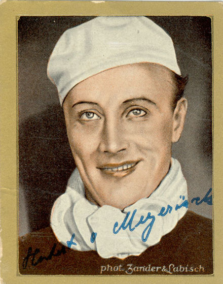 Hubert von Meyerinck (1933), Sammelbild aus der Serie Bühnenstars und ihre Autogramme, die 1933 den Gold-Saba-Zigaretten der Garbaty-Zigarettenfabrik beilagen