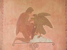 Peinture romaine du dieu des dieux de la mythologie gréco-romaine Zeus-Jupiter en aigle, nourri à l'ambroisie, de l'Île aux Roses en Bavière